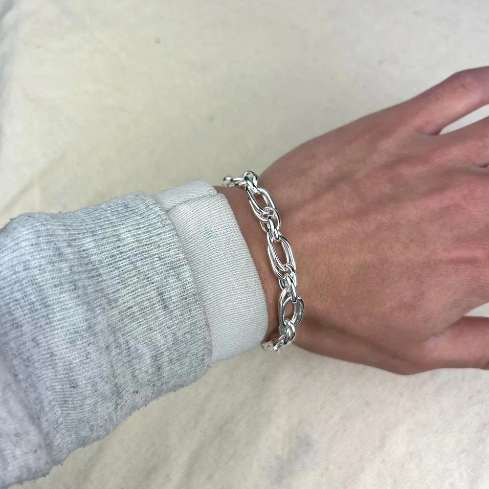 Vintage style stainless steel silver chain bracelet cyber grunge punk